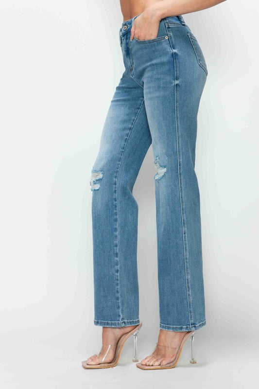 Jeans rectos de tiro alto desgastados Bytos de tamaño completo