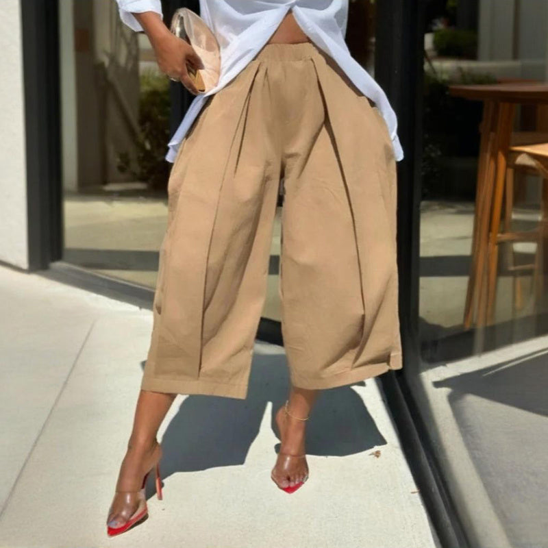 Pantalón Caprí Ancho de Algodón Liso para Mujer
