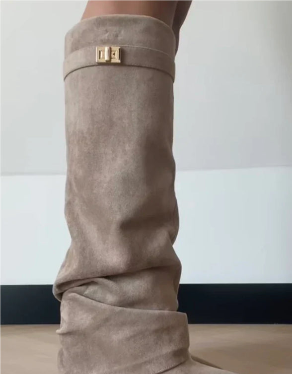 Women's Pointed-Toe Mid-Calf Buckle Boots