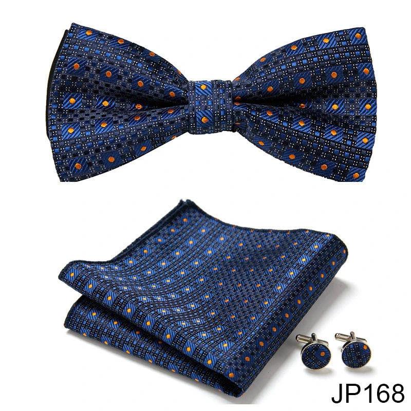 Men's Formal Bow Tie Handkerchief and Cuff links Set