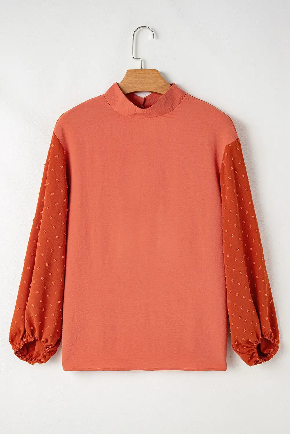 Women's Blouse - Red Swiss Dot Long Sleeve Keyhole - Southern Belle
