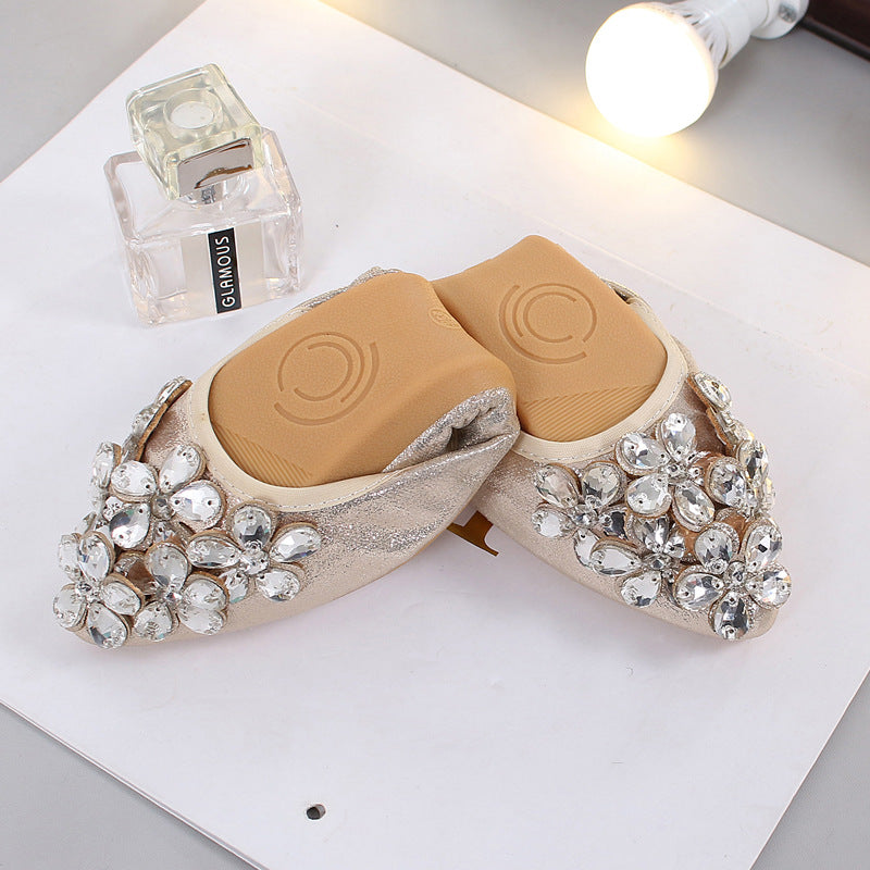 Bow Pointed-Toe Rhinestone Flats