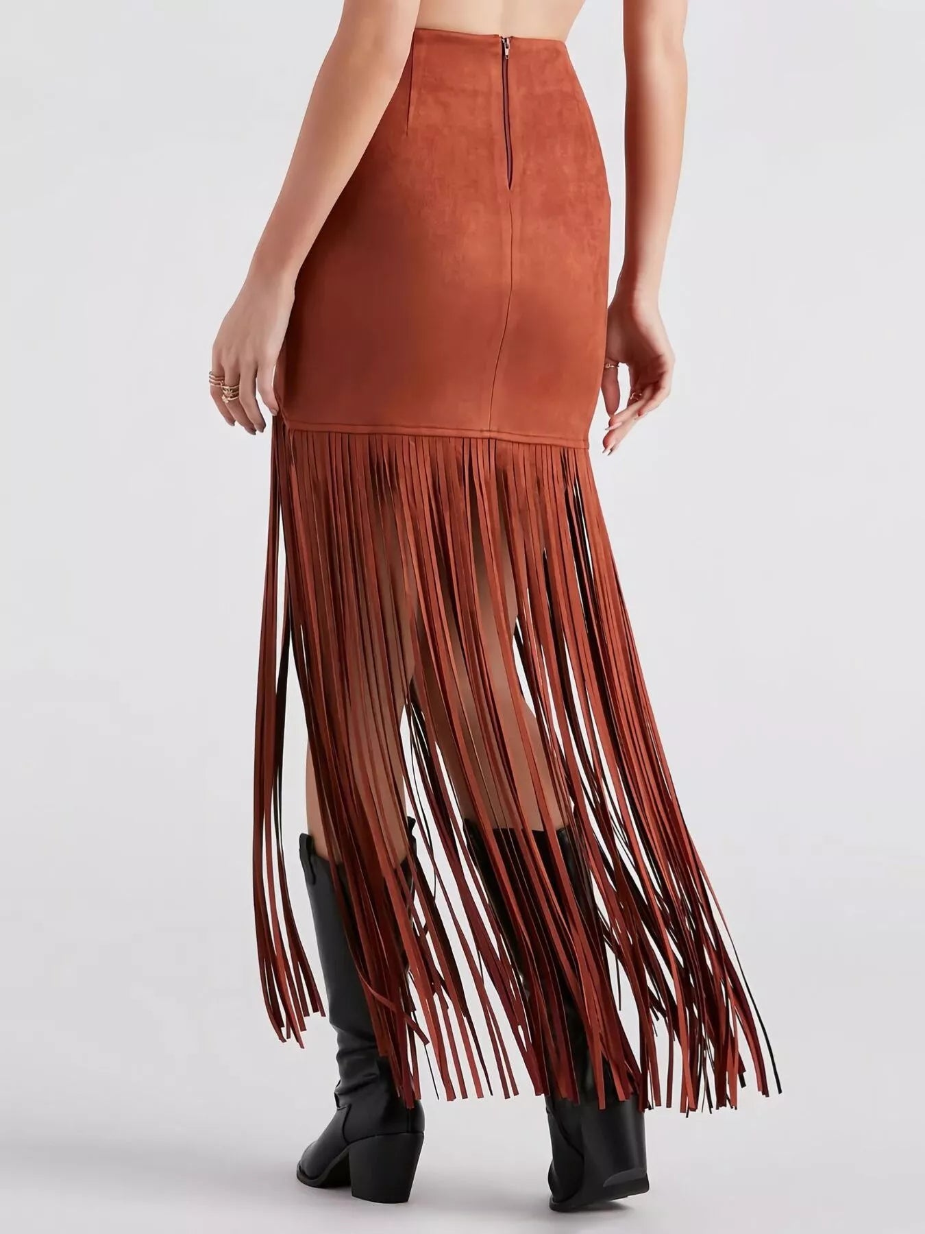 Suede Fringe Skirt See size chart under “more details”