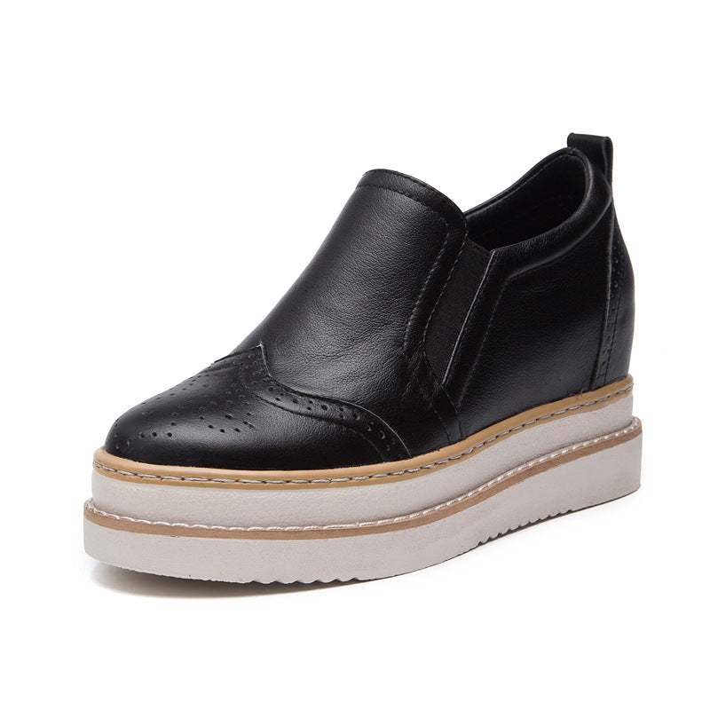 Women's Genuine Leather Brogue Platform Shoes