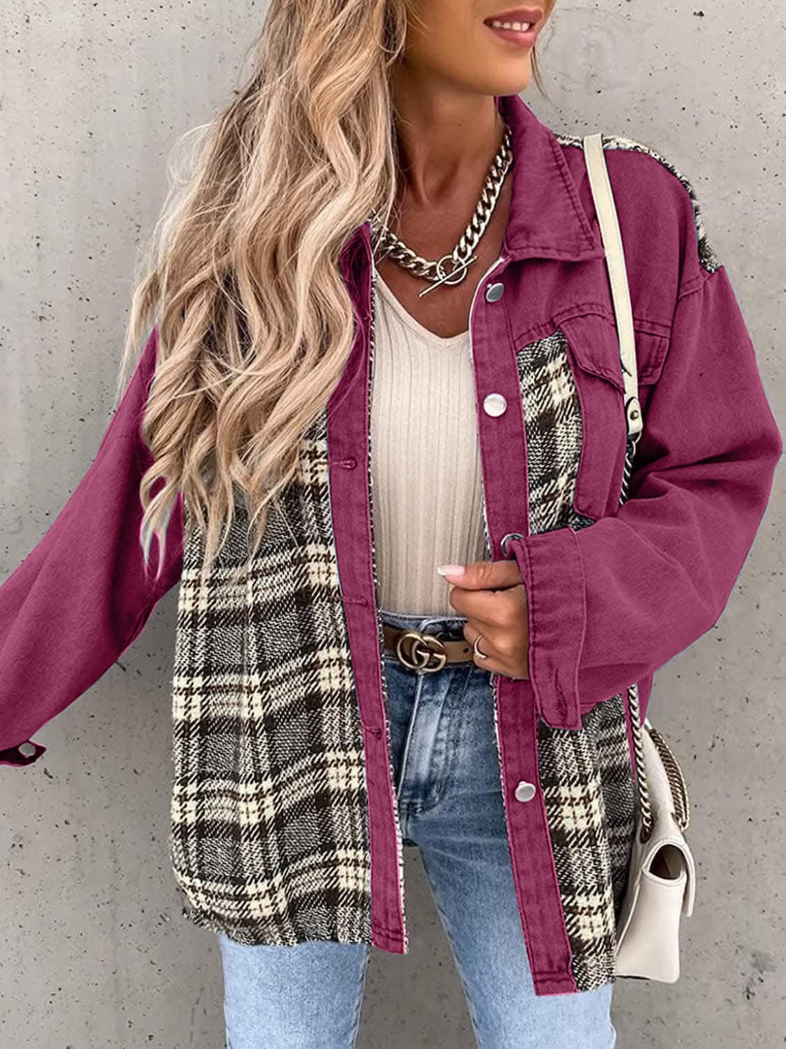 Trendsi Oversized Plaid Cotton Jacket — Casual Shacket Style
