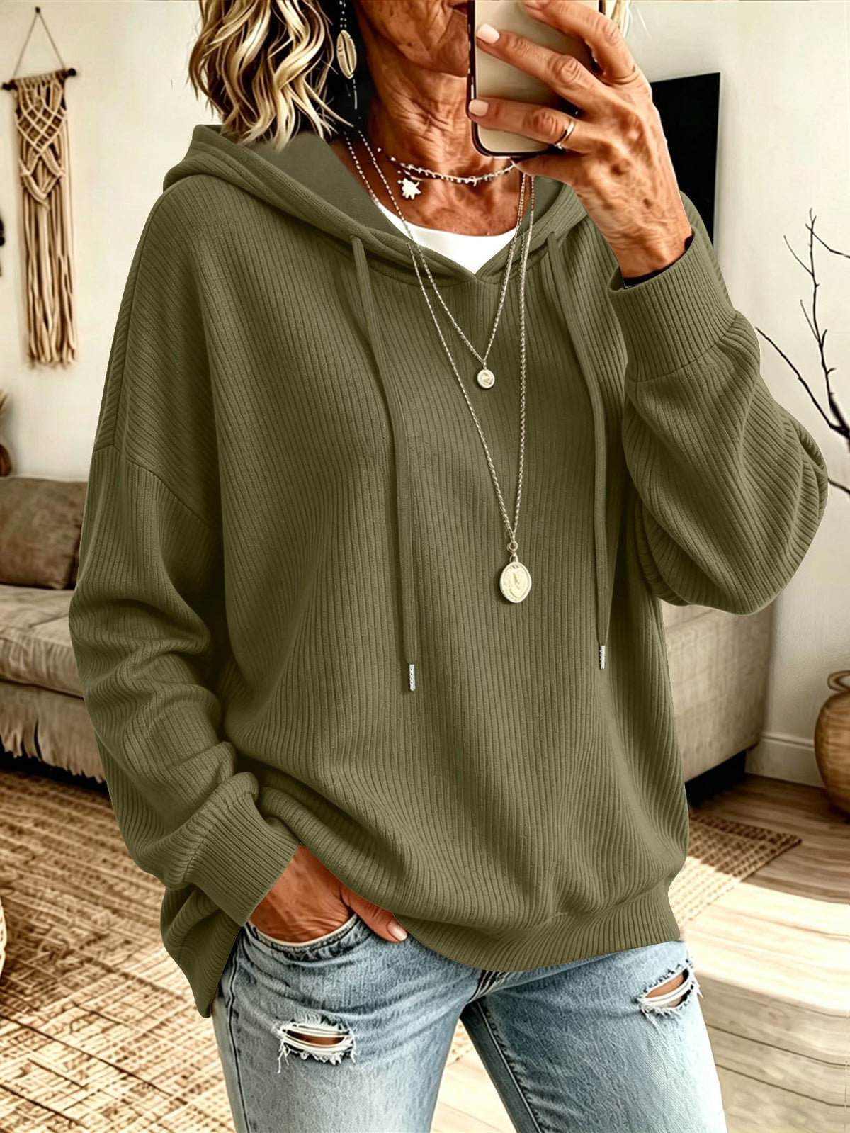 Amazon Cross-border Autumn And Winter Lazy Pit Knitted Hoodie Loose Meat Covering Shoulder Sleeve Women's Pullover Sweater