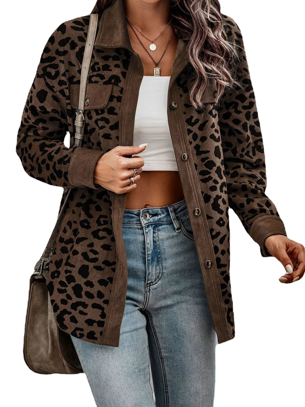 Full Size Leopard Print Button-Down Jacket Plus Size