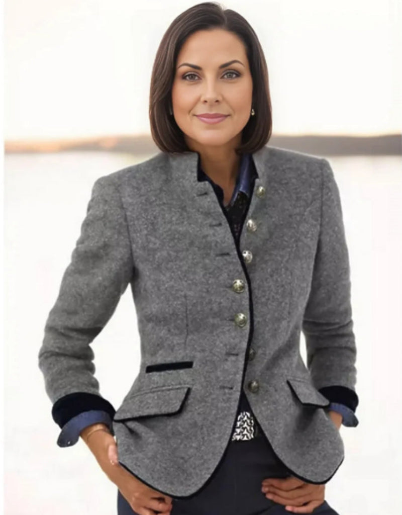 Chaqueta de lana para mujer con bloques de color – Abrigo elegante casual con múltiples botones