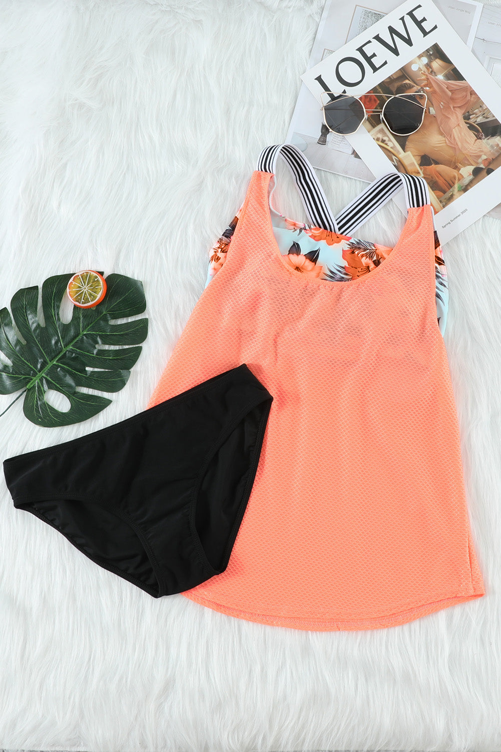 Tankini racerback estampado naranja con costuras