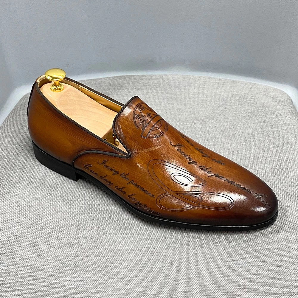 Italian Style Hand-painted Letters Men's Leather Dress Shoes Casual Shoes