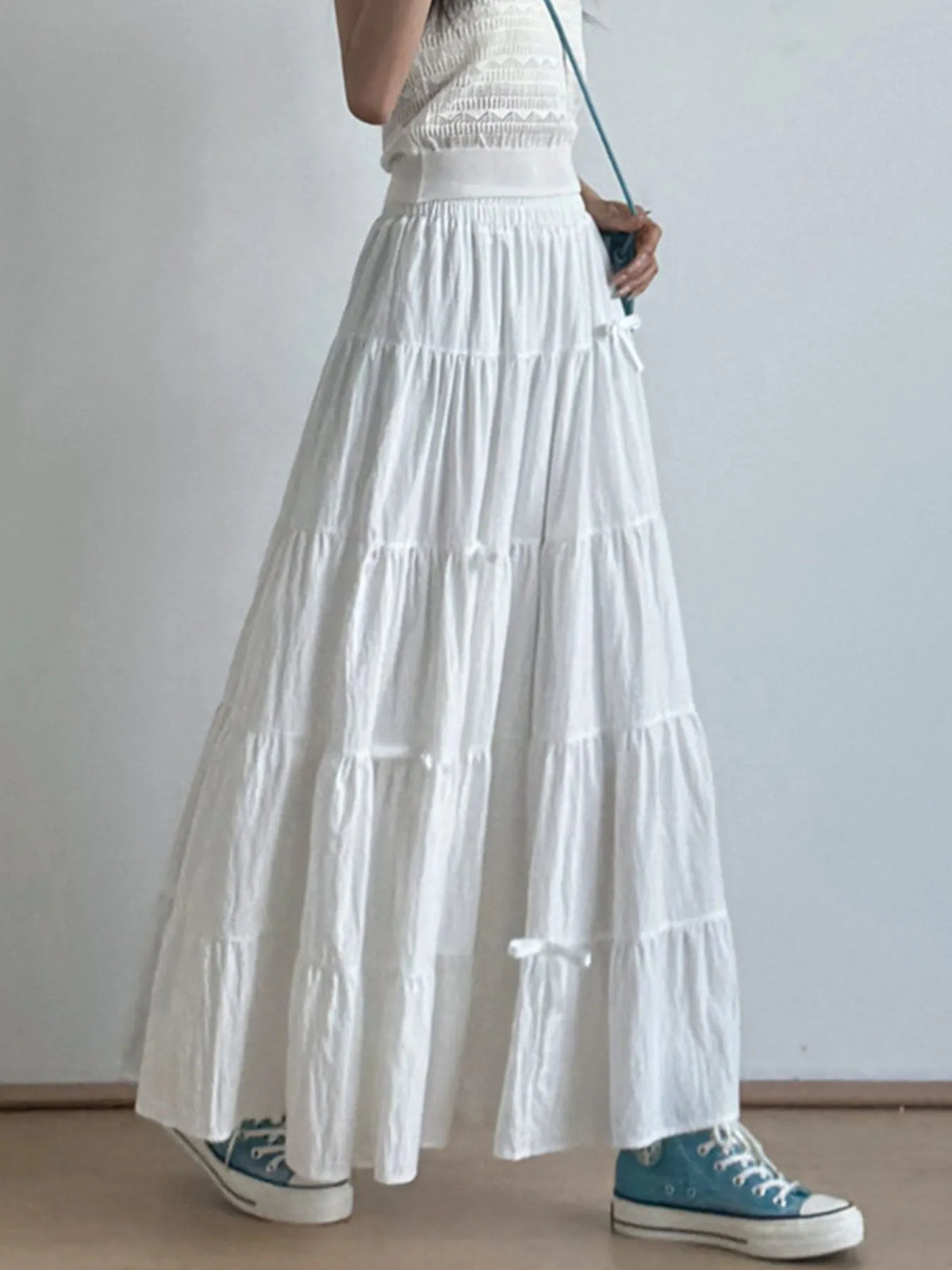 Tiered Elastic Waist Maxi Skirt