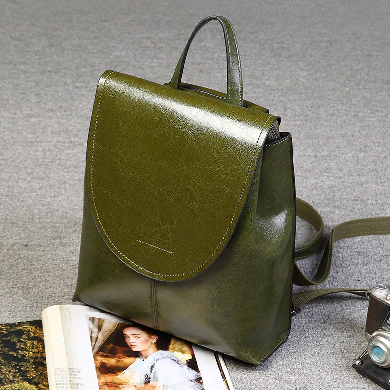 Women's Genuine Leather Messenger Retro Fashion Backpack Messenger Backpack