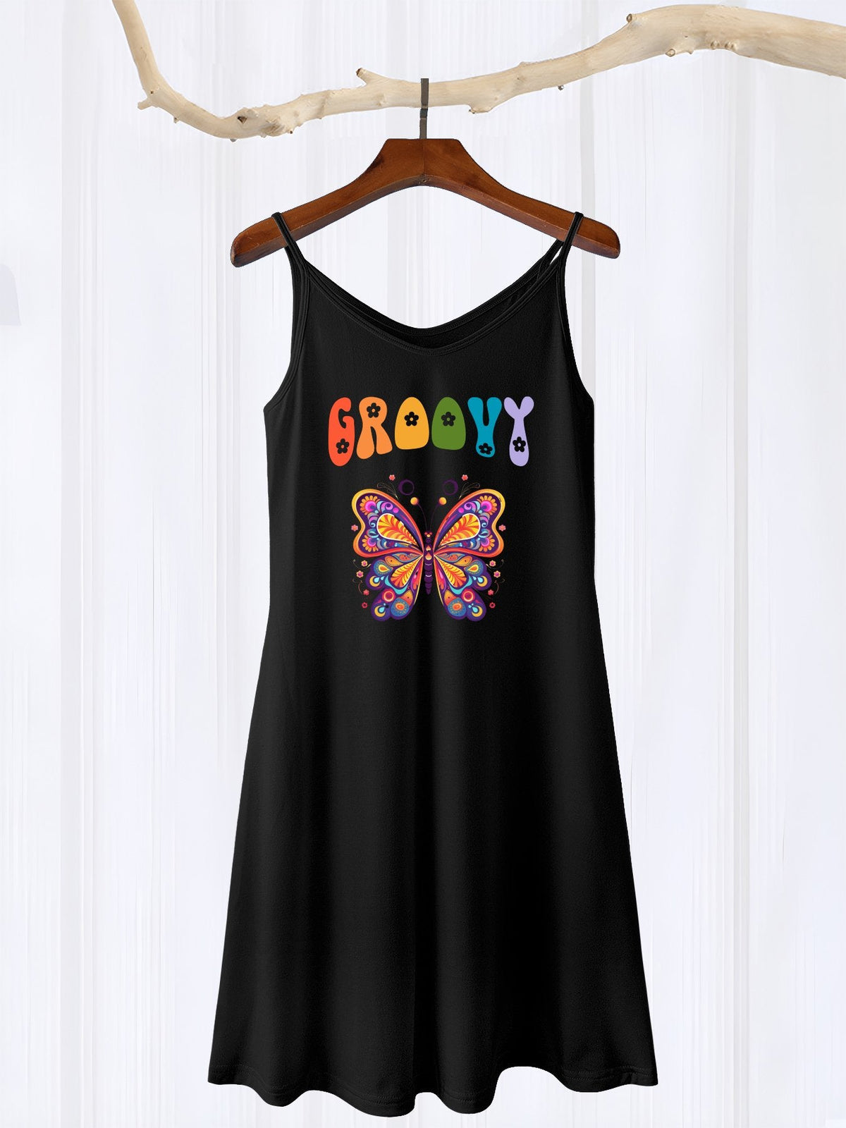 Groovy Butterfly Sleeveless Cami Nightgown for Women (Front Printing)