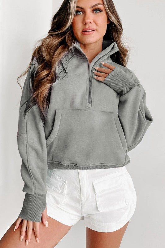 Sudadera de cuello medio con cremallera y forro polar liso