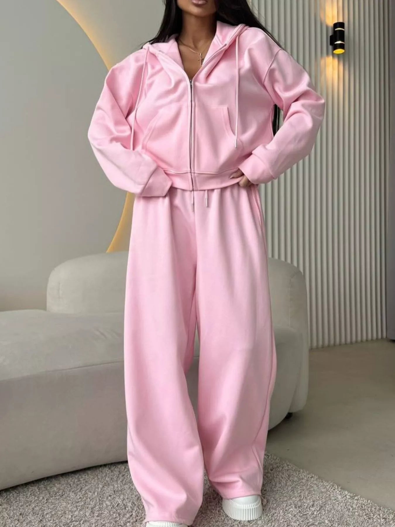 Zip-Up Hoodie and Wide-Leg Pants Set