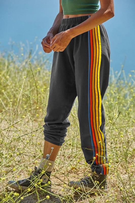 Pantalón Activo con Cintura Elástica y Contraste de Rayas