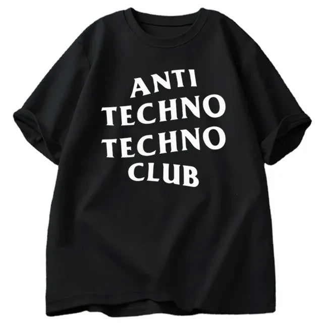Funny Anti Techno Club Graphic Oversized T-Shirt