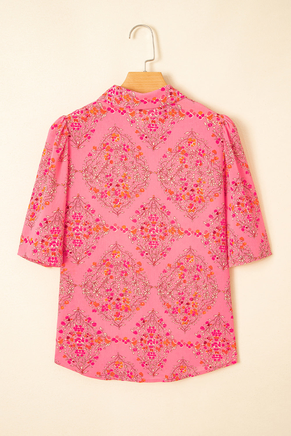 Camisa suelta de manga corta ancha con estampado floral rosa roja