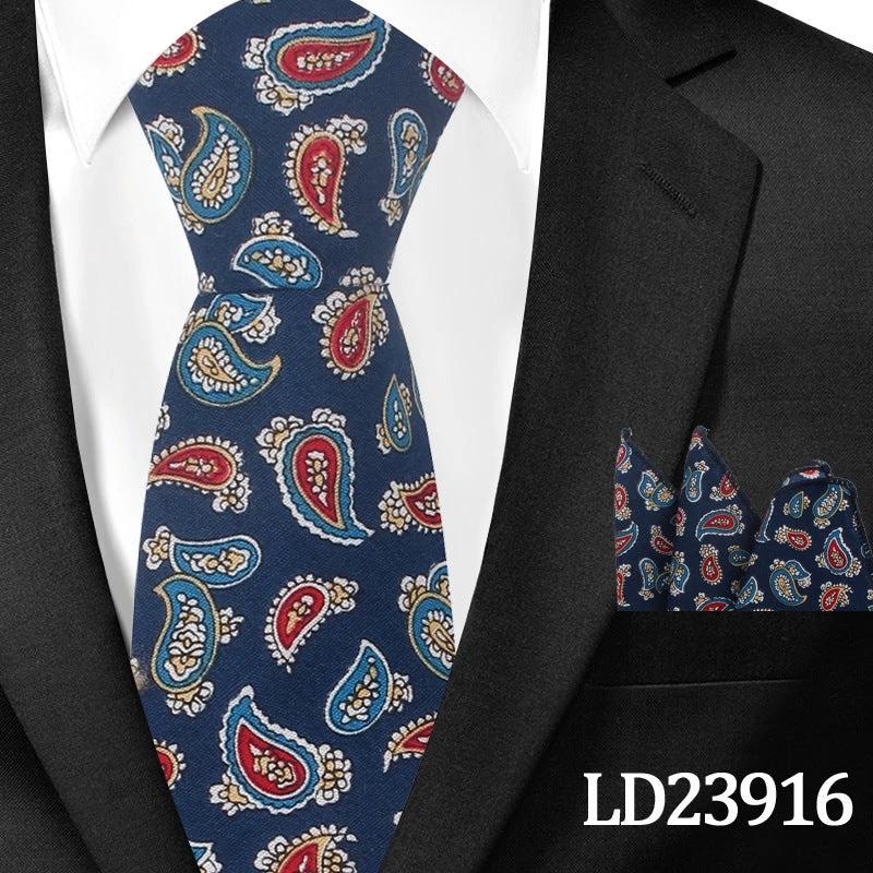 Men's Casual Cotton Floral Print 6cm Tie and Pocket Square