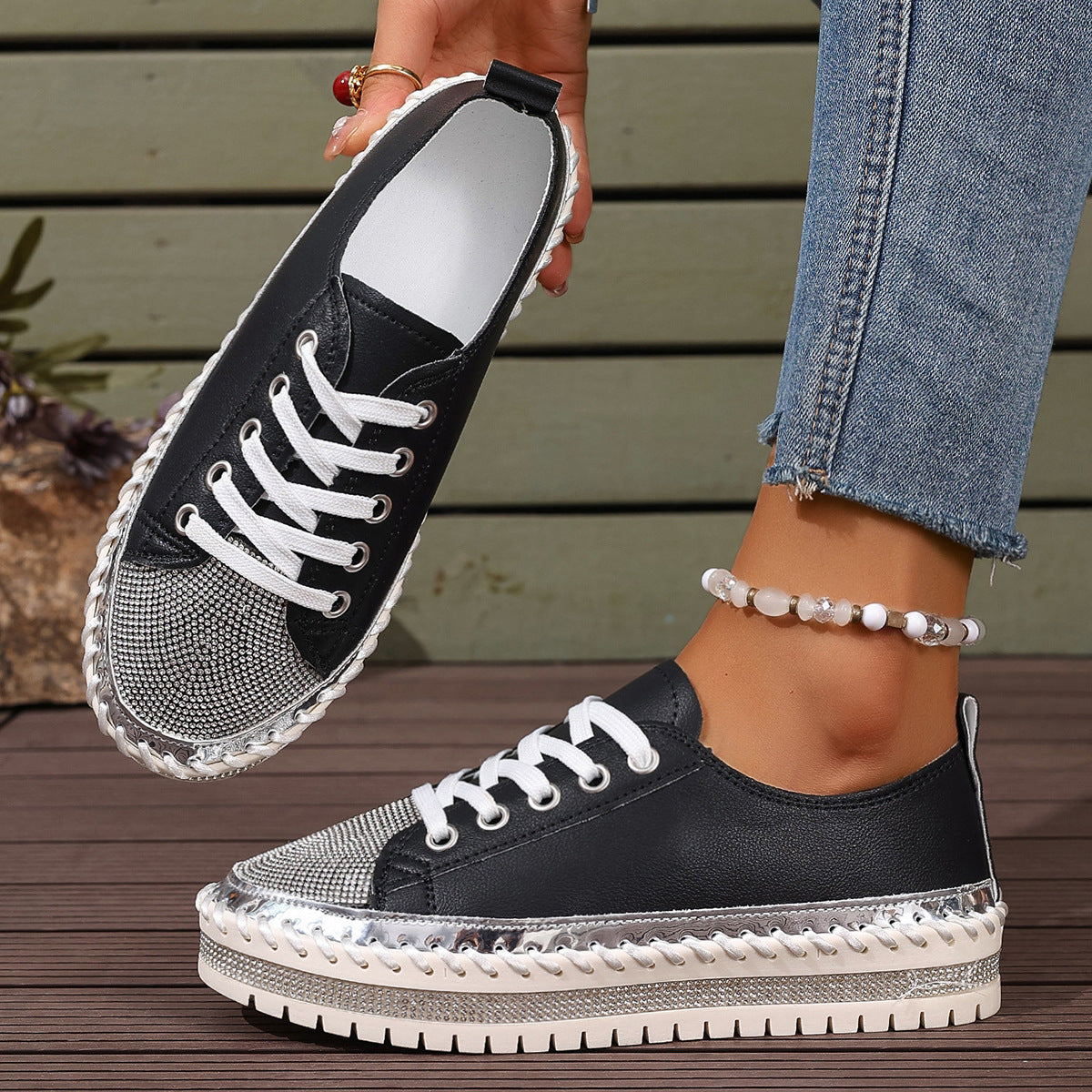 Zapatillas blancas de talla grande para mujer – Zapatos casuales de diario con suela gruesa