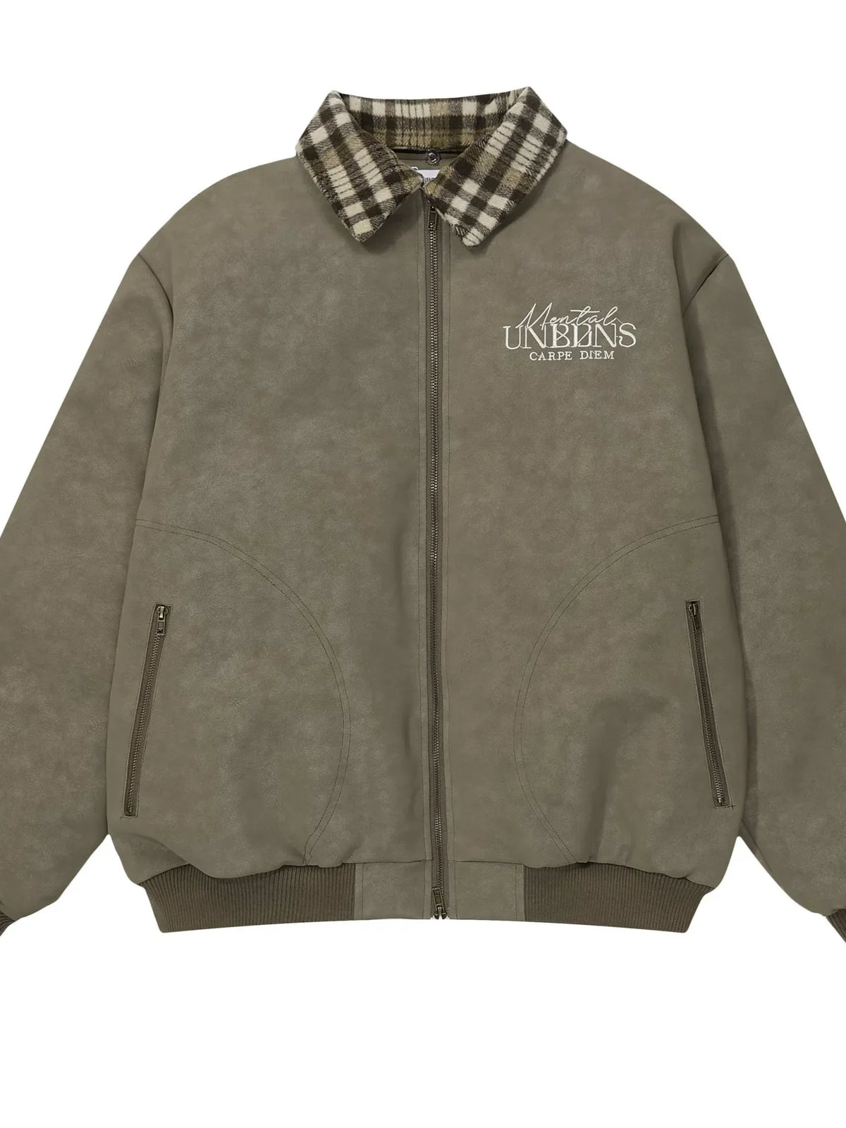 Men's Plaid Collar Detail Zip Up Jacket
