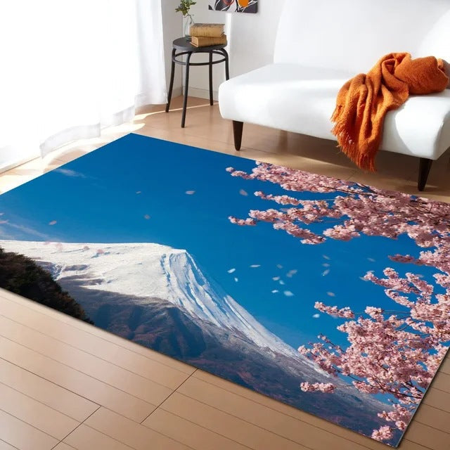 Pastel Cherry Blossom And Crescent Moon Non-Slip Flannel Floor Mat Home Rug Decoration