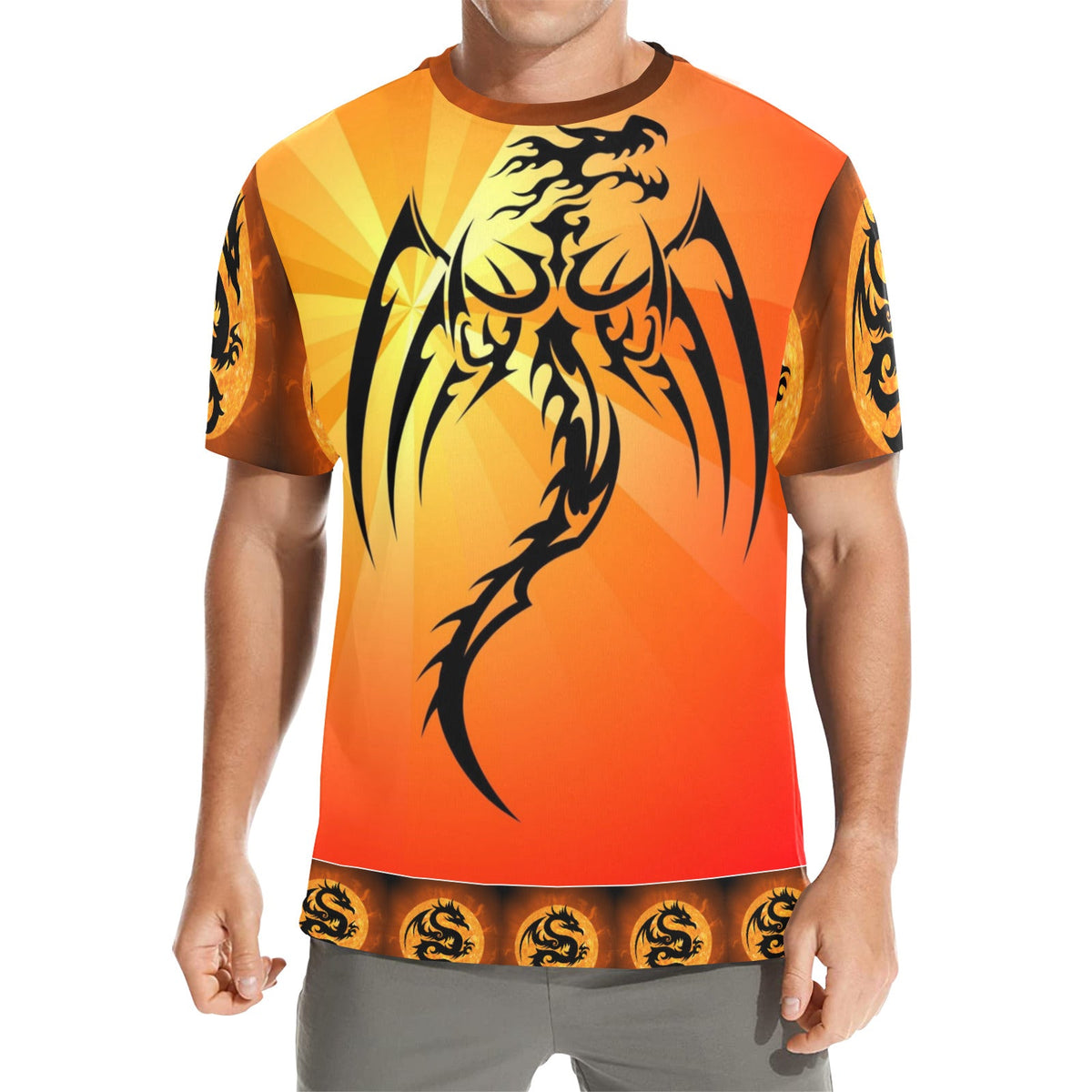 Men's Red Fire Dragon All Over Print Crew Neck T-Shirt