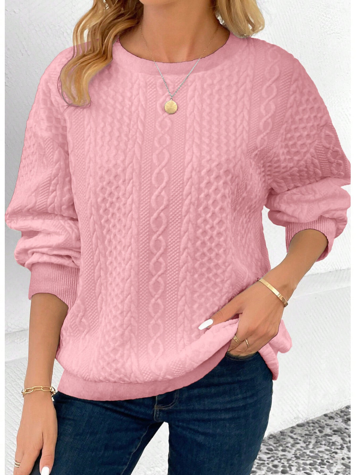 AutumnWinter Plus-Size Women's Knitted Crew-Neck Sweatshirt With Drop Shoulder Sleeves