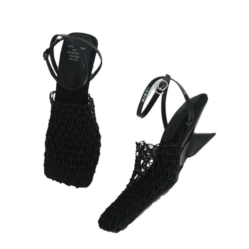 Vintage Weave Square-Toe Chunky Sandals