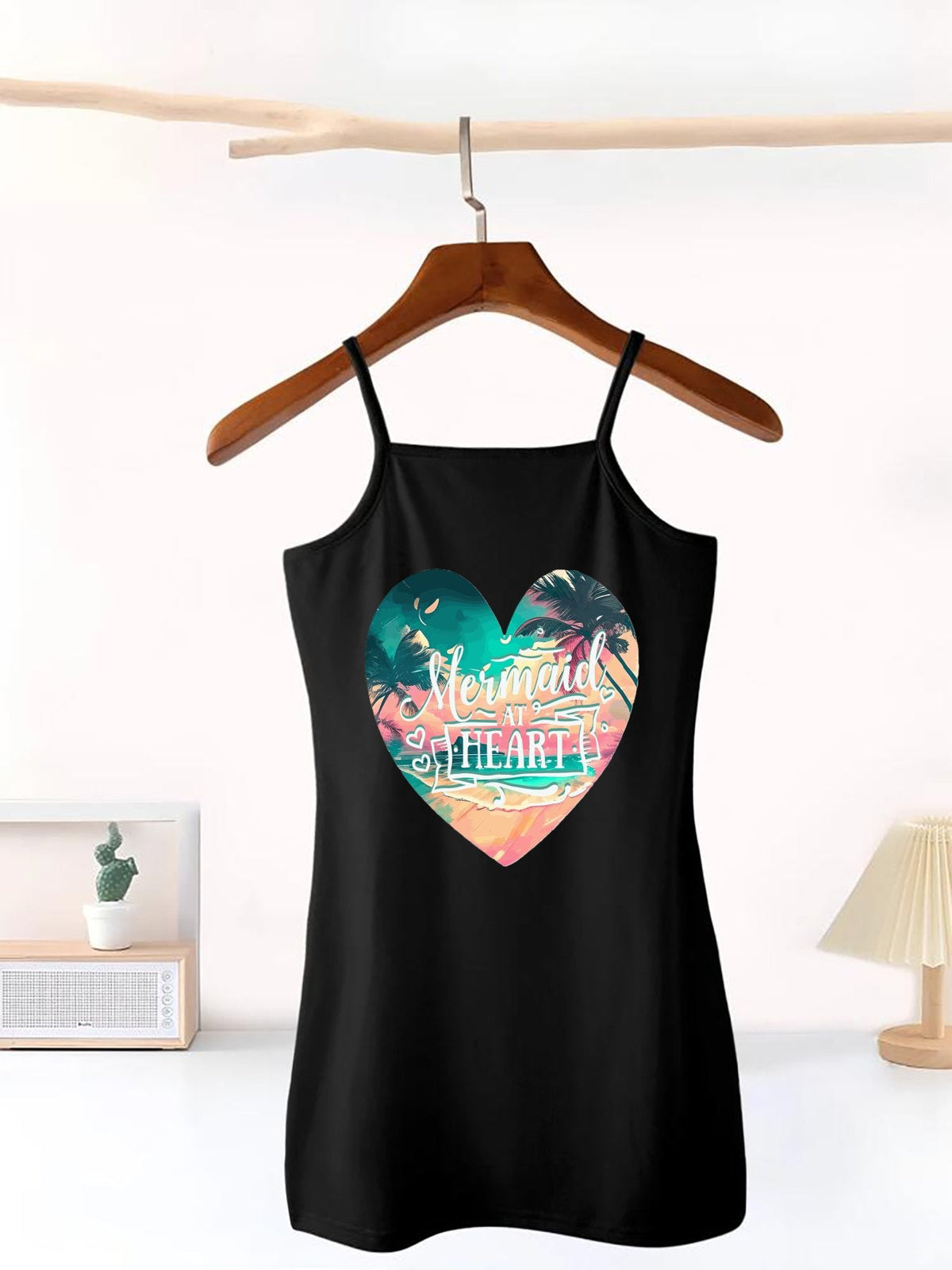 Mermaid at Heart Girls' Dress with Shoulder Straps (Front Printing)