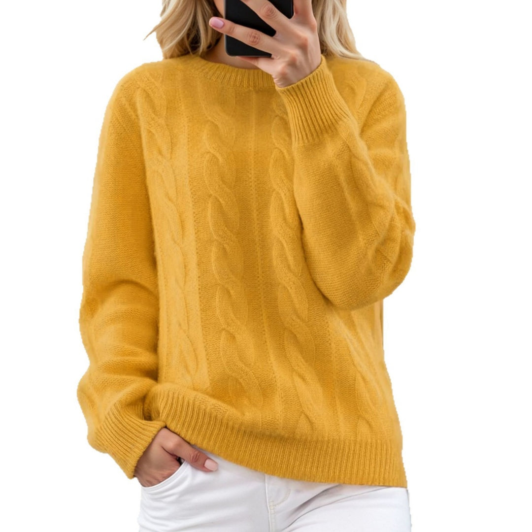 European And American Foreign Trade Women's Wear 2026 Autumn And Winter New Round Neck Solid Color Knitted Shirt Top Retro Fried Dough Twists Pullover Sweater Women