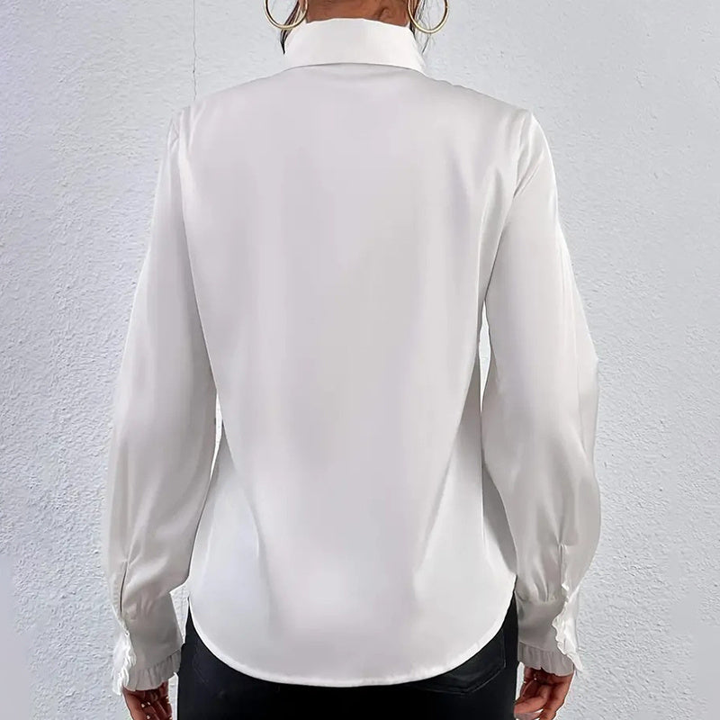 Blusa de mujer con cuello con volantes | Top de trabajo elegante de manga larga