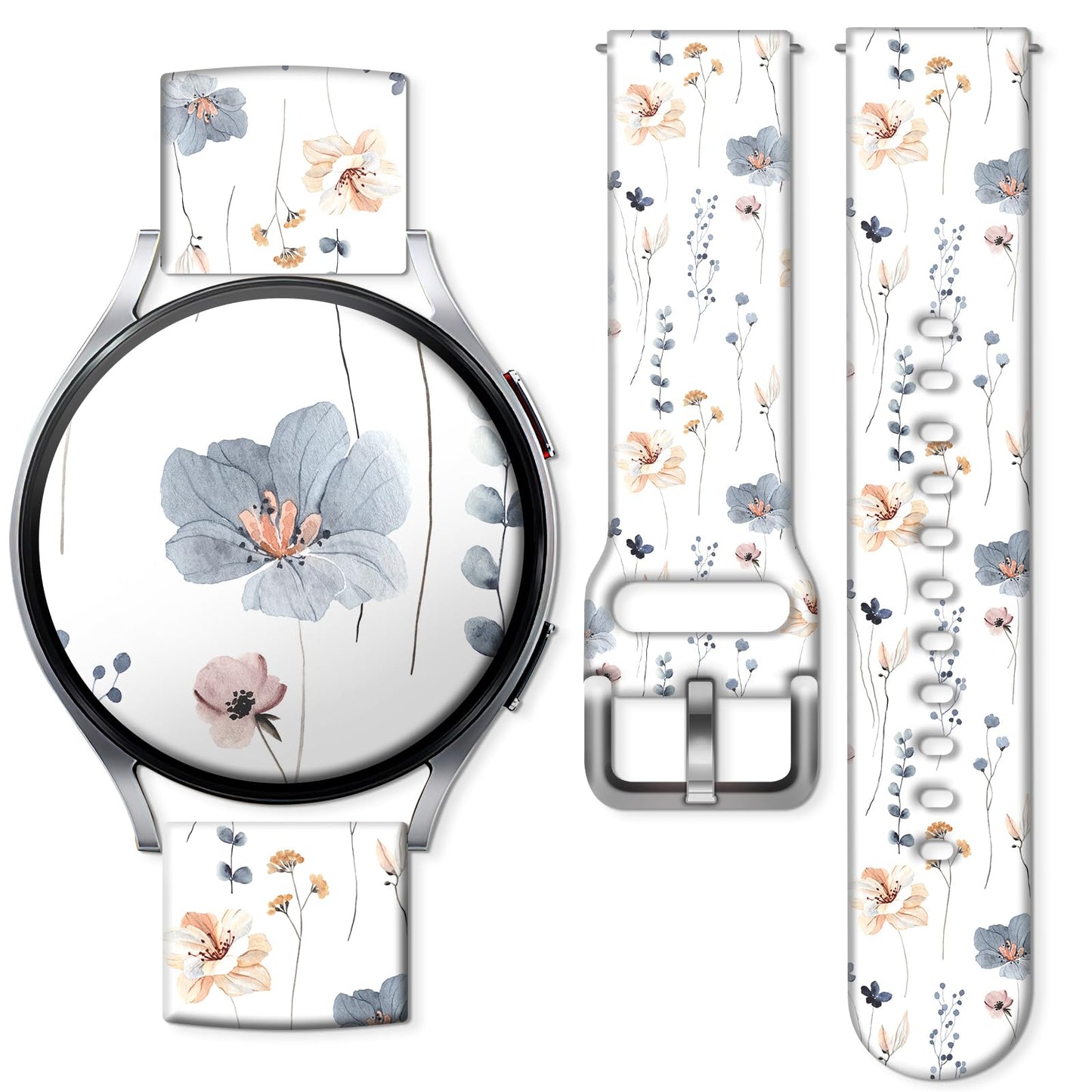 AURASWAY Sport Bands Compatible for Galaxy Watch 6 Band/Galaxy Watch 5/Galaxy Watch 4 Band Galaxy Watch 5 Pro/Galaxy Watch 3/Active 2 Watch 20mm Soft Silicone Sports Strap Women Men(Cute Flower)