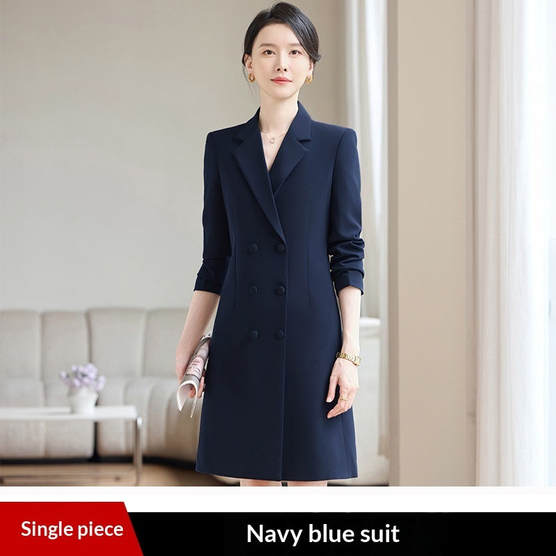 Stretch Midi-length Long-sleeve Suit Dress