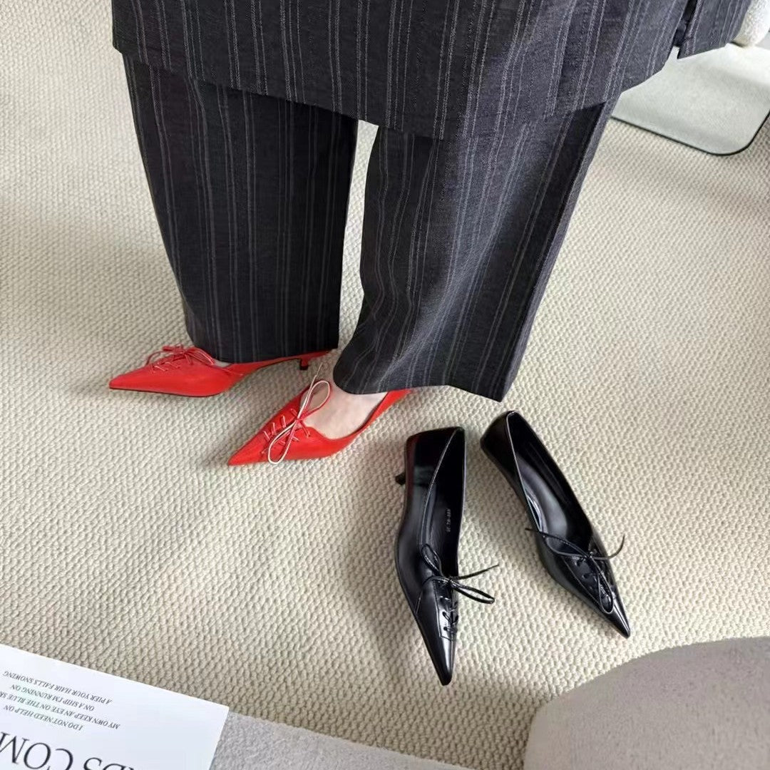Women's Bow Chunky Heel Pumps