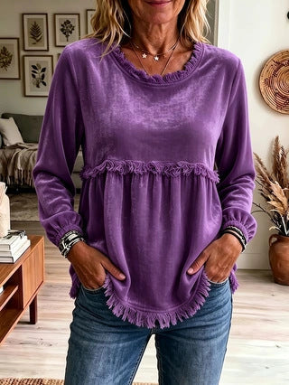 Fashionable Loose-Fit Lace-Patchwork Womens Top