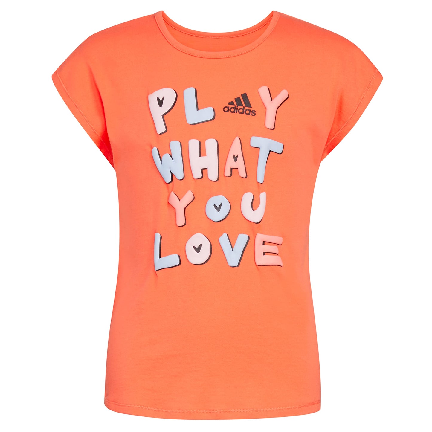 adidas Girls Little Cap Sleeve Novelty Logo Tee Coral Fusion 5