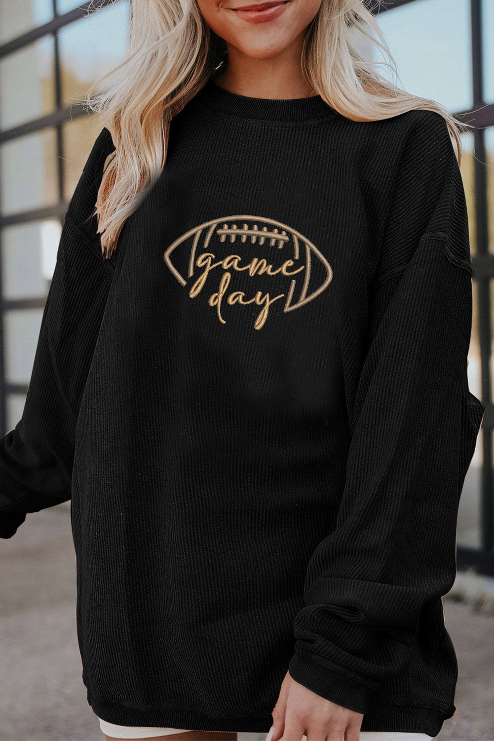 Sudadera gruesa bordada de fútbol negro para el día del partido