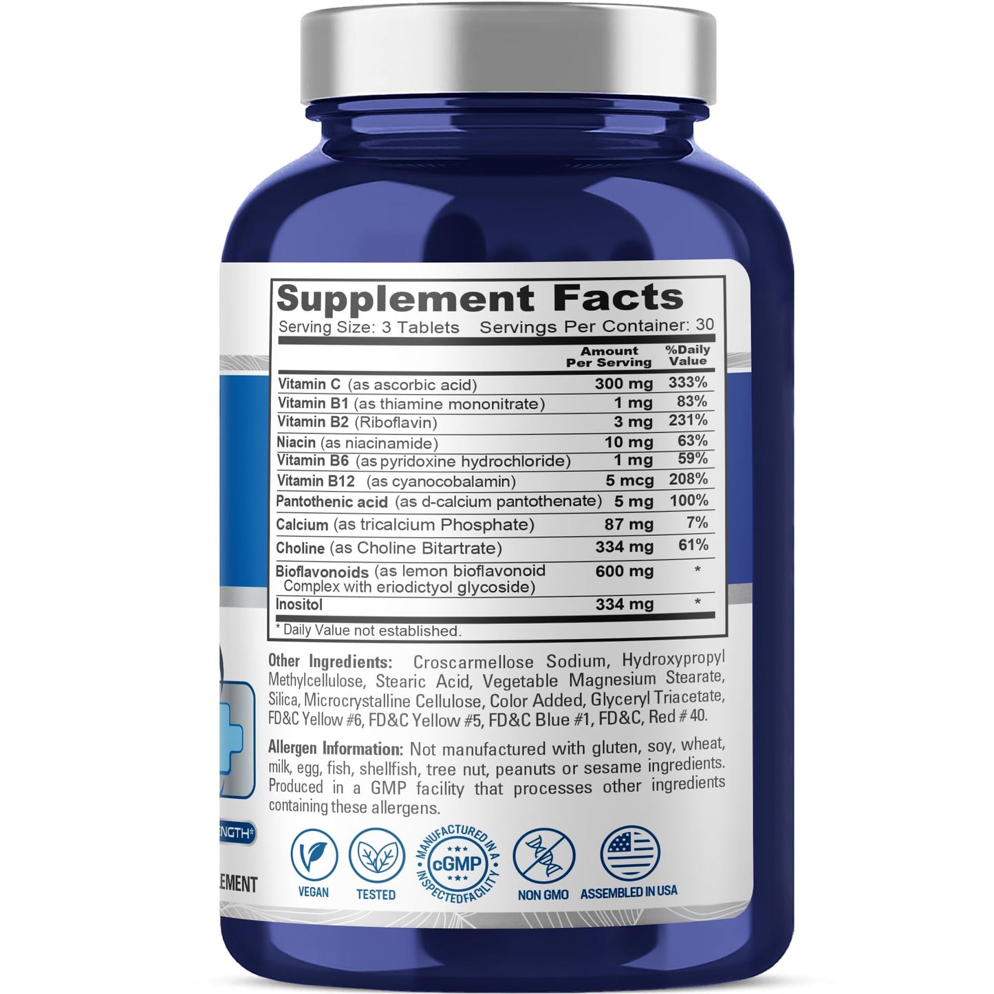 NusaPure Ear Health Support System – Vitamin C, B Vitamins, Niacin, Pantothenic Acid, Calcium, Choline, Bioflavonoids & Inositol – 90 Vegetarian Tablets – GMP Quality & Vegan – Lab Tested