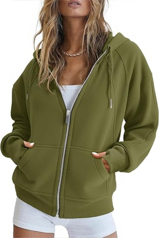 Sudadera corta de mujer con cremallera – Sudadera casual con forro polar