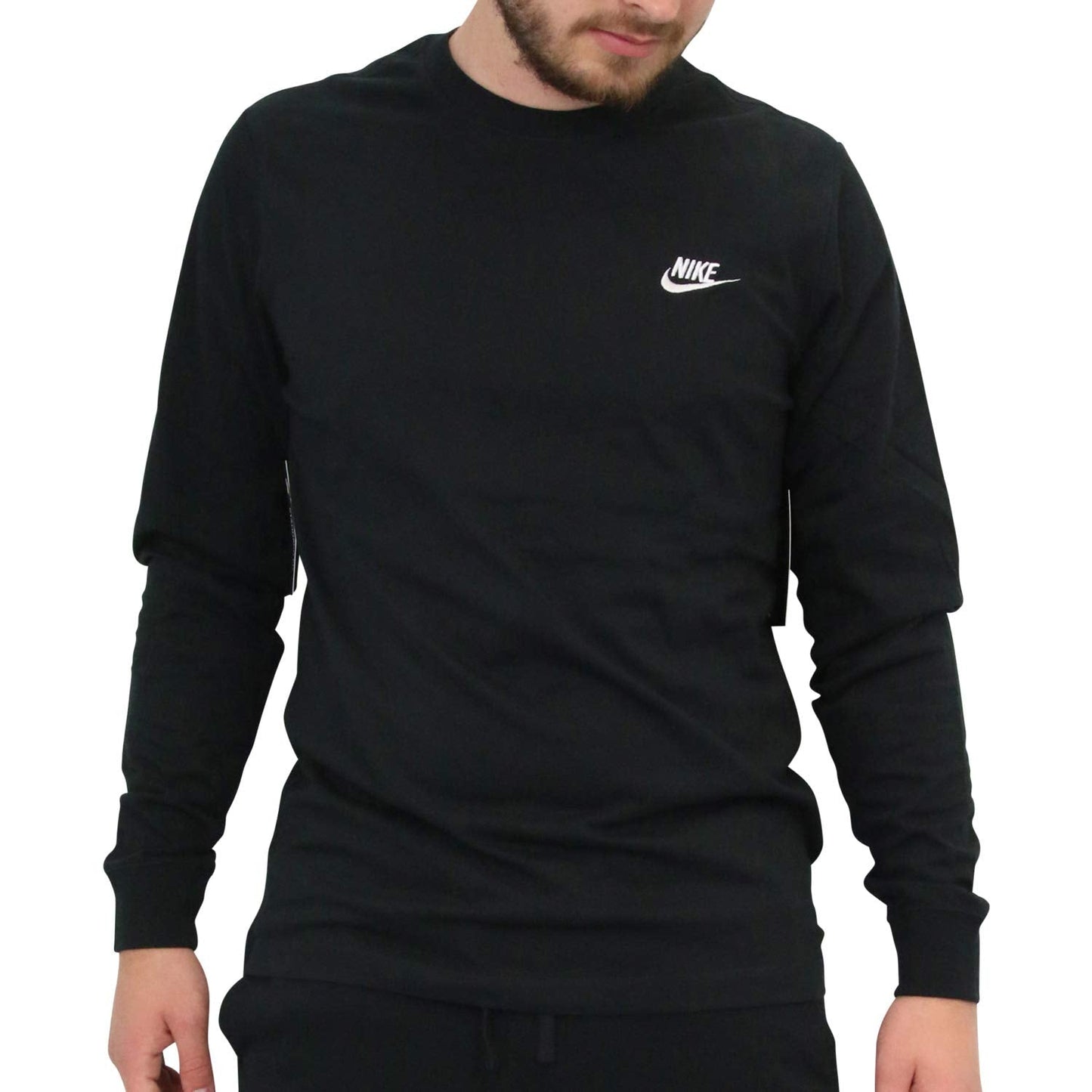 Nike Mens M NSW Club TEE-LS Black/White Medium