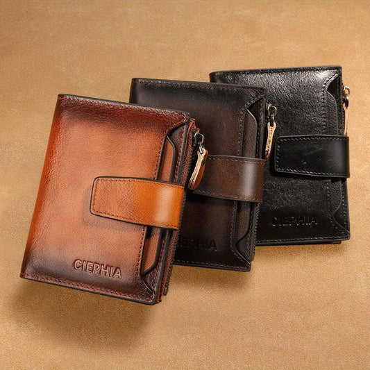 Men's Leather Wallet Multi-function Anti-theft Zipper