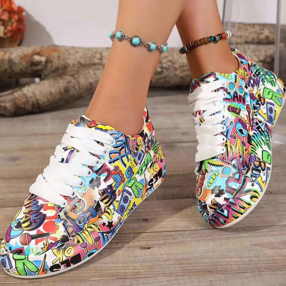 Abstract Print Lace Up Sneakers