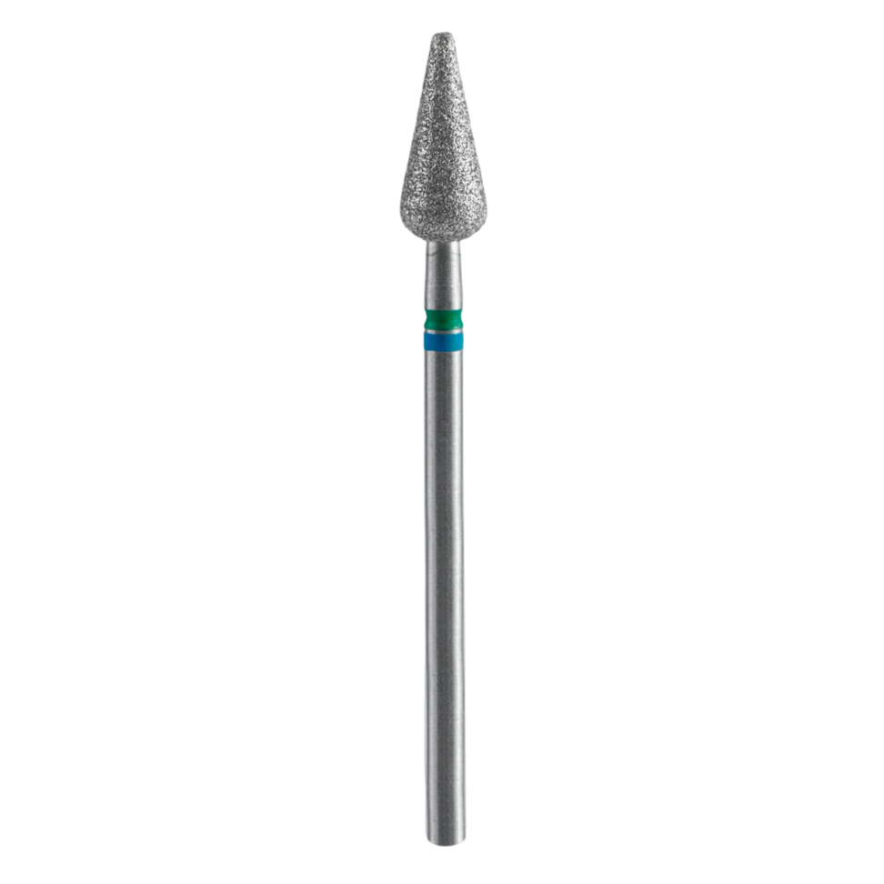 STALEKS - Diamond nail drill bit DUO, "Pointed Pear", blue-green, EXPERT 5/12 mm (FA100BG050/12)