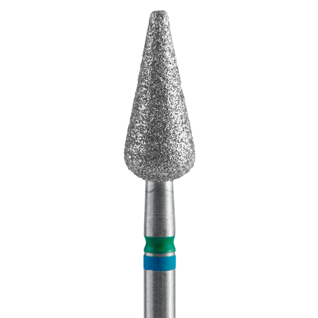 STALEKS - Diamond nail drill bit DUO, "Pointed Pear", blue-green, EXPERT 5/12 mm (FA100BG050/12)