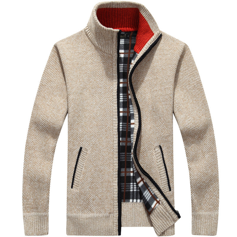 Men's Autumn And Winter Cardigan Zipper Sweater Thickened Fleece-lined Collar Men's Loose Warm Sweater Jacket Top For Men