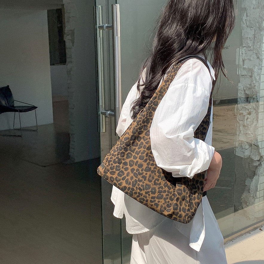 Leopard-Print Casual Shoulder Tote Handbag