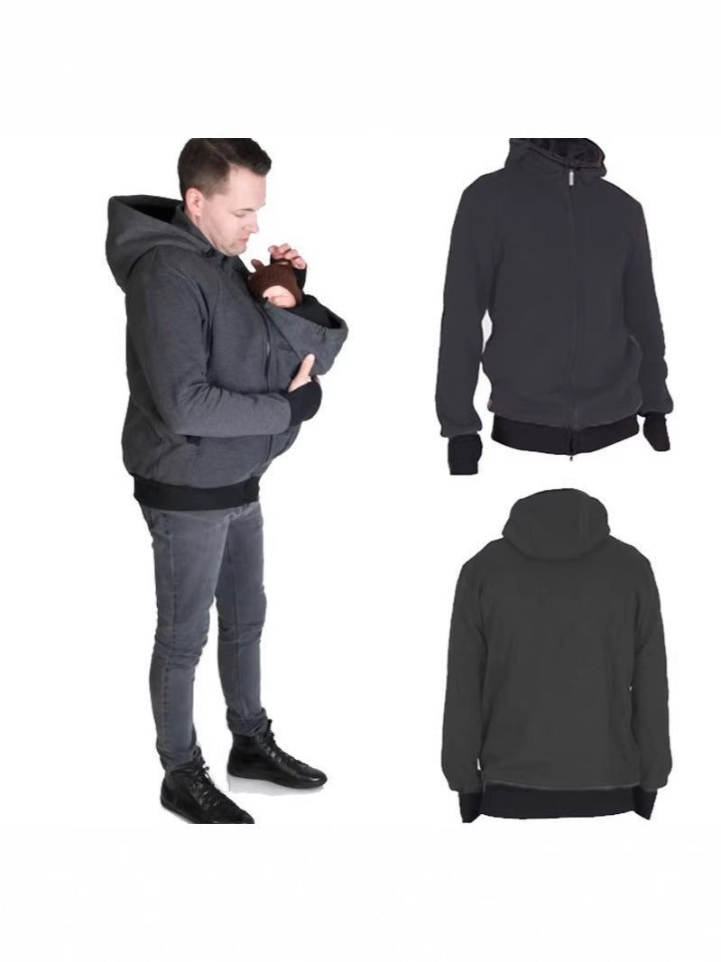 Aliexpress European And American Style Two-In-One Multifunctional Kangaroo Dad Sweatshirt Autumn And Winter Parent-Child Men's Style Parenting Bag