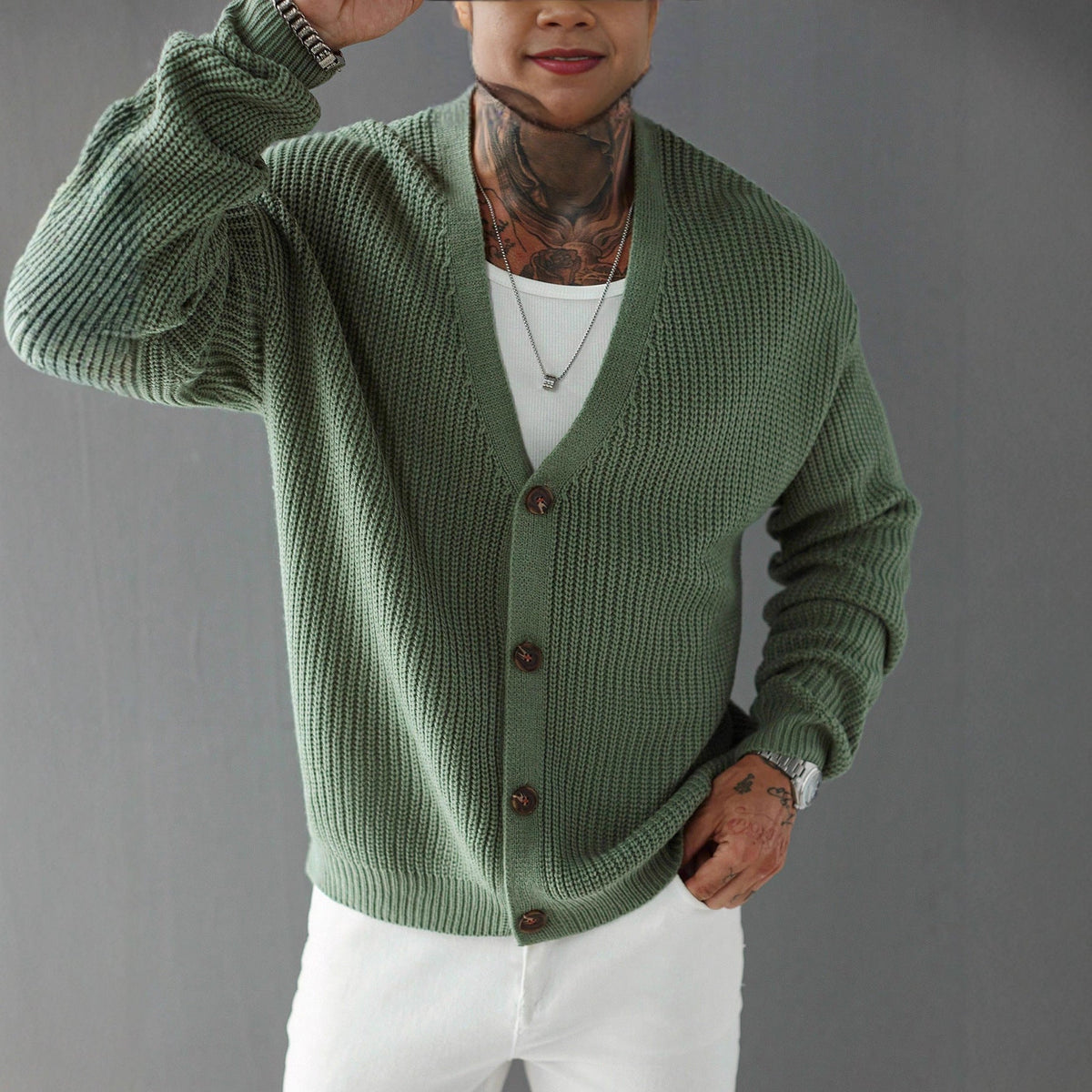 Casual Versatile Cardigan Deep V-neck Single-breasted Knit Top Innerwear And Outerwear Sweater