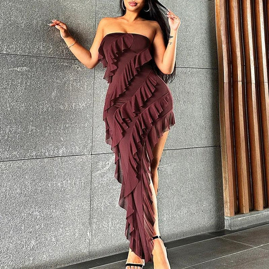 Vestido de borlas con aberturas sin espalda y cuello halter, ajustado y de moda de verano para mujer, para fiesta de cumpleaños o discoteca